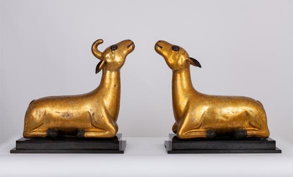 Daim et Daine symbolisant le premier sermon de Bouddha - Enlarge image, modal window