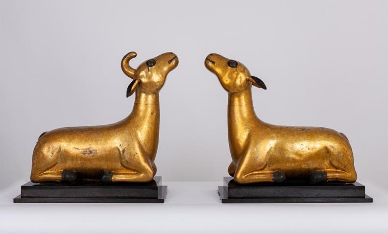 Daim et Daine symbolisant le premier sermon de Bouddha - Agrandir l'image, fenêtre modale